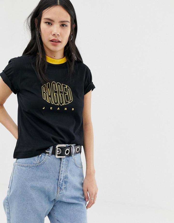 Ragged Jeans Ringer T-shirt With Logo - Black