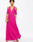 Asos Cold Shoulder Pleated Maxi Dress - Pink