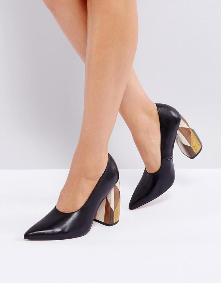 Asos White Peony Premium Leather High Heels - Black