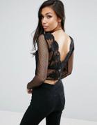 Asos Crop Top With Illusion Lace And Low Back - Black