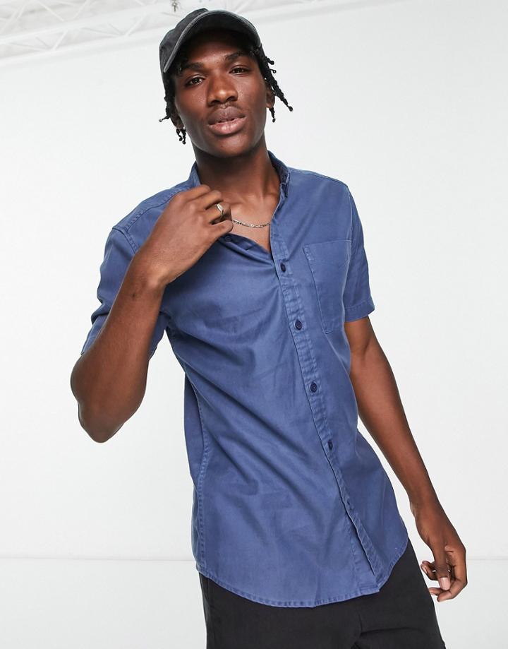 River Island 1 Pocket Short Sleeve Shirt In Navy