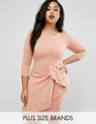 Goddiva Plus Pencil Dress With Frill Detail - Pink