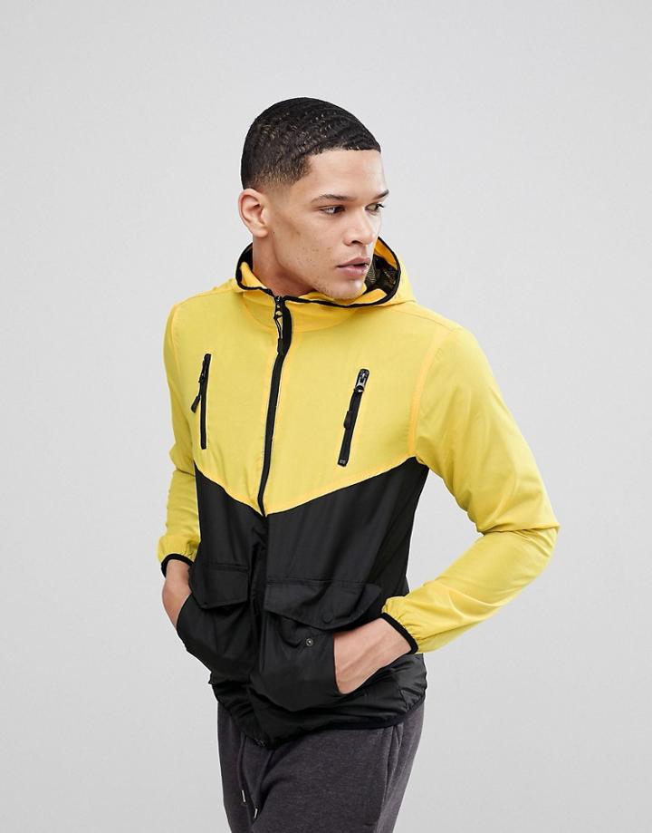 Brave Soul Contrast Color Panel Windbreaker - Yellow