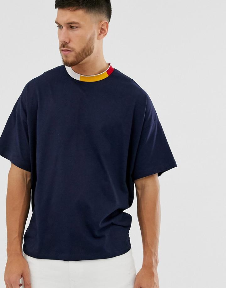 Asos Design Oversized T-shirt With Contrast Tipping In Navy