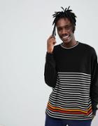 Asos Design Oversized Long Sleeve T-shirt With Highlight Stripe And Tipped Rib - Black