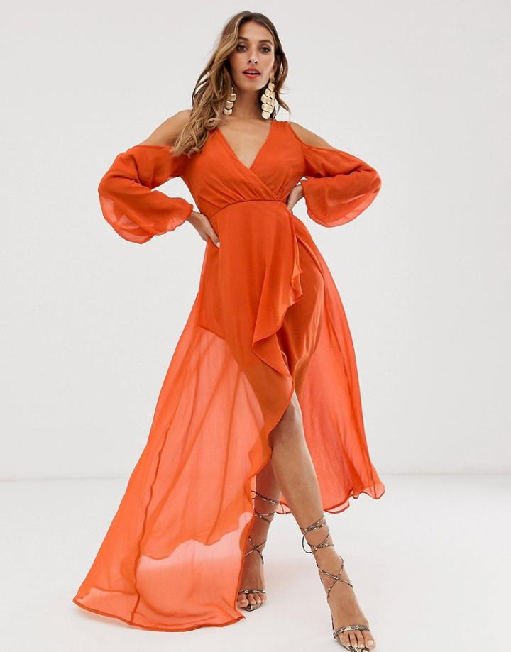 Asos Design Balloon Sleeve Maxi Dress - Red
