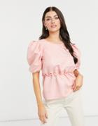 River Island Taffetta Puff Sleeve Top In Pink