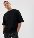 Asos Design Tall Oversized Short Sleeve Sweatshirt With Triangle In Black - Black