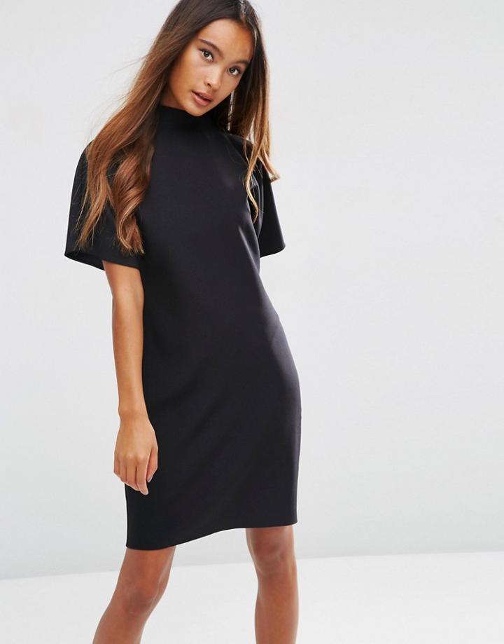 Asos Short Sleeve High Neck Pencil Dress - Black