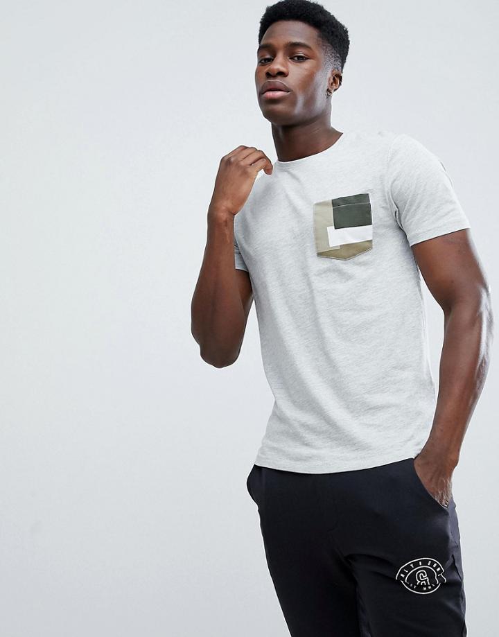 Only & Sons T-shirt With Printed Pocket - Gray
