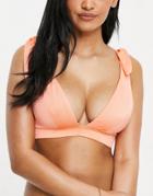 Asos Design Fuller Bust Shimmer Tie Shoulder Supportive Bikini Top In Apricot-orange