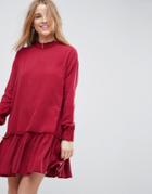 Asos Washed Mini Dress With Ruffle Hem - Red