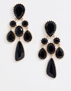 Asos Design Earrings With Black Jewel Drop In Gold Tone