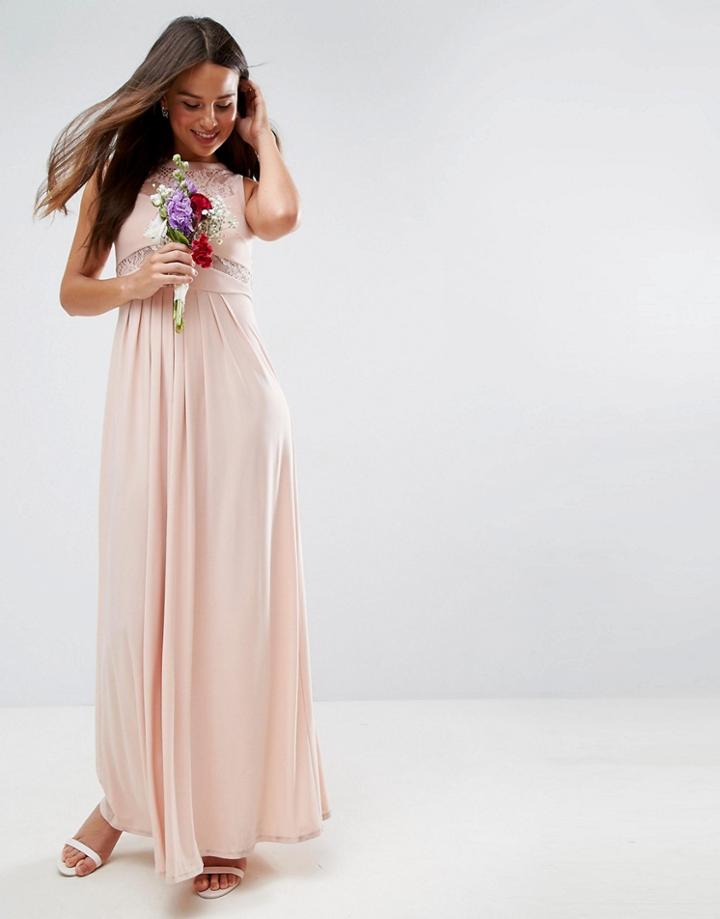 Asos Wedding Lace Top Pleated Maxi Dress - Pink