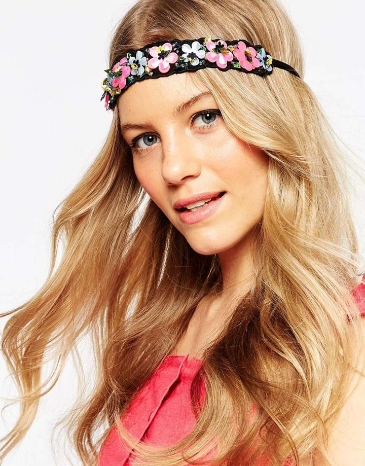 Asos Sequin Cluster Flower Headband - Multi