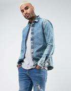 Asos Regular Fit Denim Shirt With Acid Wash - Blue