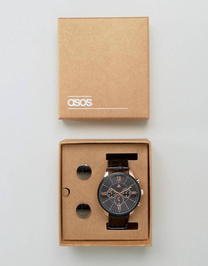 Asos Watch And Cufflink Set - Black