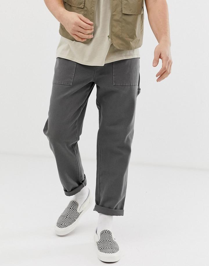 Asos Design Carpenter Utility Pants In Heavyweight Gray Canvas