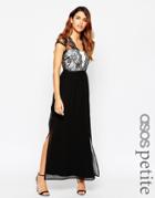 Asos Petite Scalloped Lace Maxi Dress - Black
