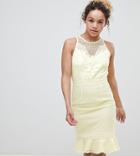 Little Mistress Petite Lace Applique Shift Dress With Peplum Hem In Lemon - Yellow