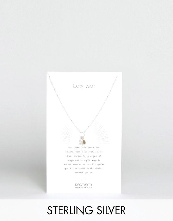 Dogeared Sterling Silver You Wish! Labradorite And Teeny Wishbone Cluster Charm Necklace - Silver