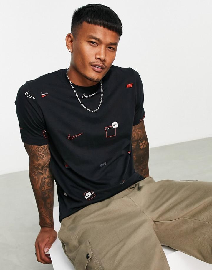 Nike All Over Print Logo T-shirt In Black