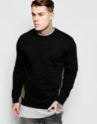 Asos Sweatshirt With Khaki Cut & Sew In Black - Black