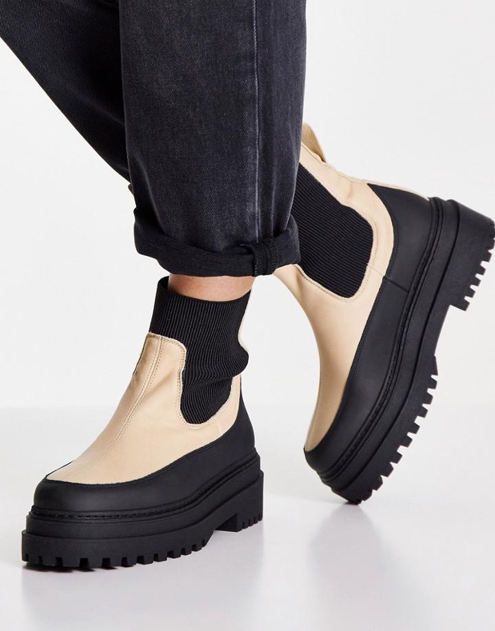 Selected Femme Chunky Boots In Cream And Black