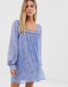Asos Design Floaty Square Neck Mini Dress With Piping In Floral Print - Multi