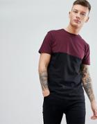 New Look T-shirt With Color Block In Dark Burgundy - Red