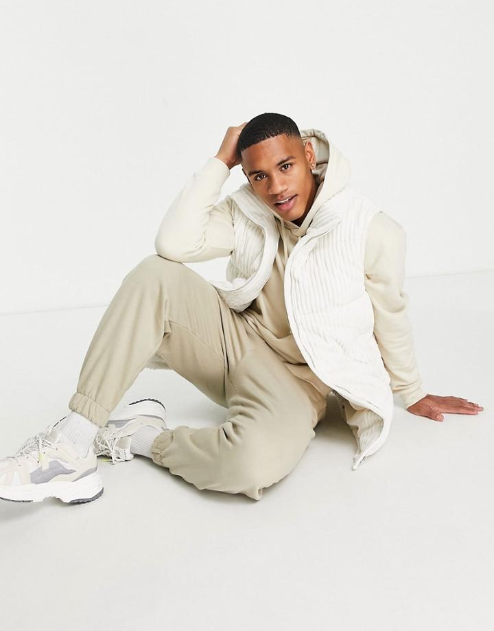 Urbancode Corduroy Puffer Vest In Cream-white