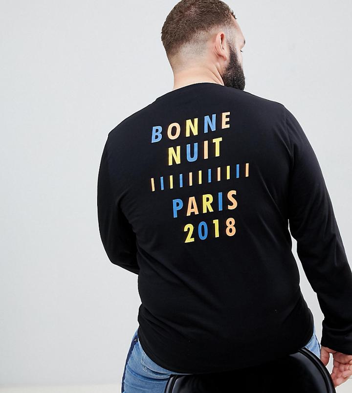Asos Design Plus Long Sleeve T-shirt With Paris Back Print - Black