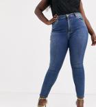Asos Design Curve Ridley High Waisted Skinny Jeans In Extreme Dark Stonewash Blue