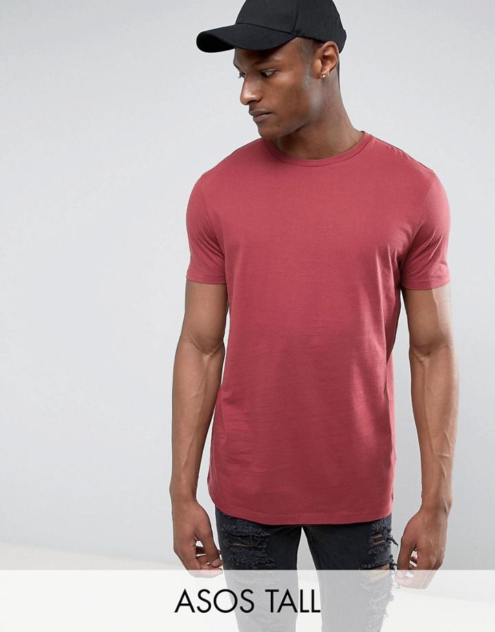 Asos Tall Longline T-shirt With Crew Neck In Red - Red