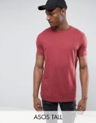 Asos Tall Longline T-shirt With Crew Neck In Red - Red