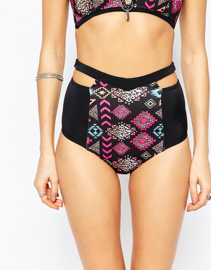 Asos Aztec Animal Print Contrast High Waist Bikini Pant - Geo-tribal Animal