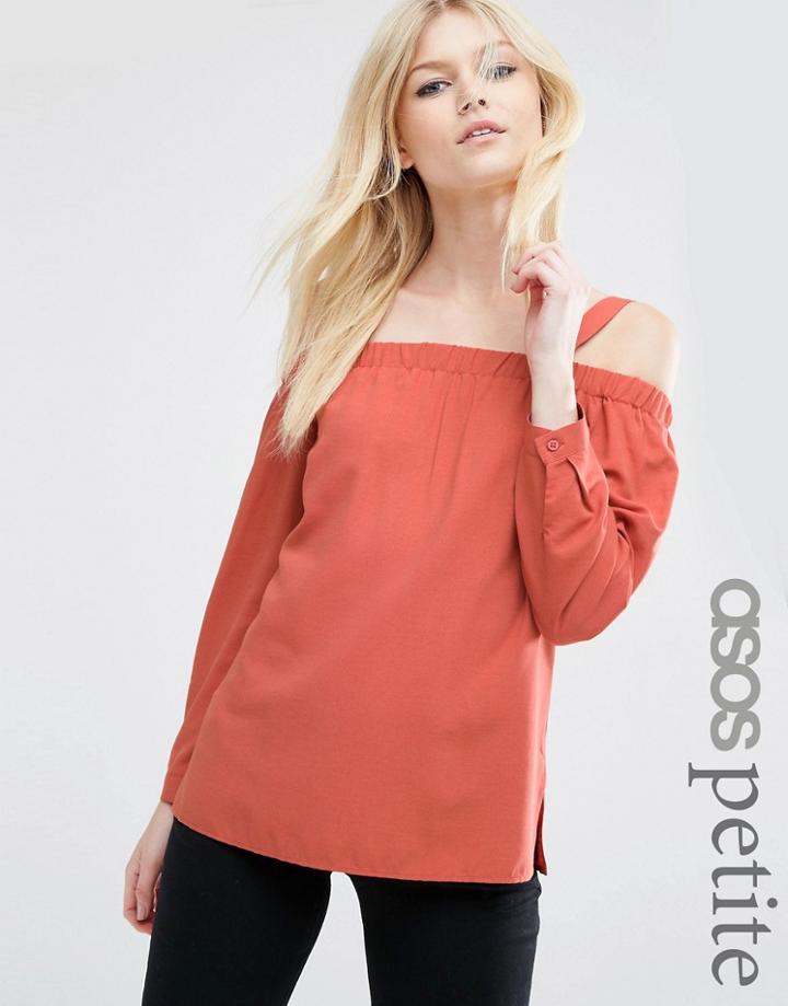 Asos Petite Cold Shoulder Top With Button Back - Orange