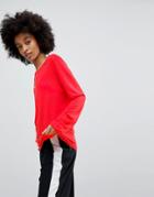 Asos T-shirt With Longline Sleeve In Lightweight Jersey - Red