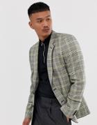 Asos Design Skinny Check Blazer With Piping In Yellow - Gray