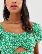 Asos Design Choker Necklace With Small Buckle Pendant In Silver Tone