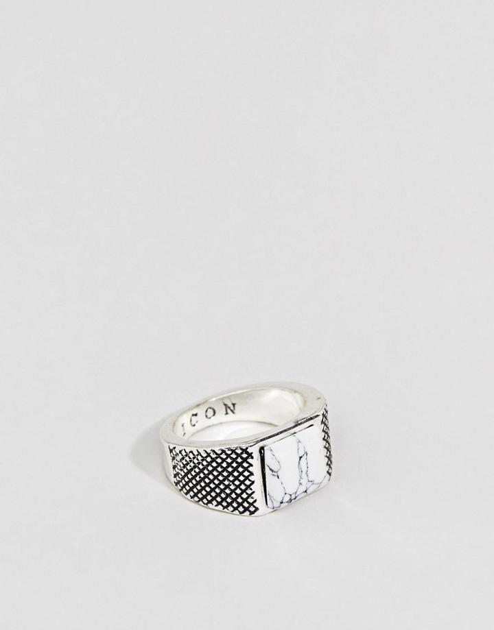 Icon Brand Antique Silver Ring With Square Howlite Stone - Silver