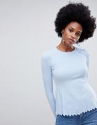 Miss Selfridge Knitted Top With Peplum Sweater In Blue - Blue
