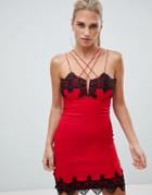 Rare Strappy Lace Tirm Dress - Red