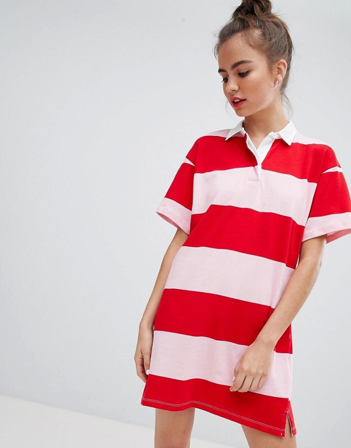 Pull & Bear Stripe Rugby Dress - Pink