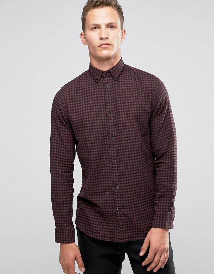Selected Homme Gingham Flannel Shirt In Slim Fit - Red