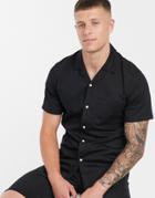 Asos Design Stretch Slim Denim Shirt In Black With Revere Collar - Black