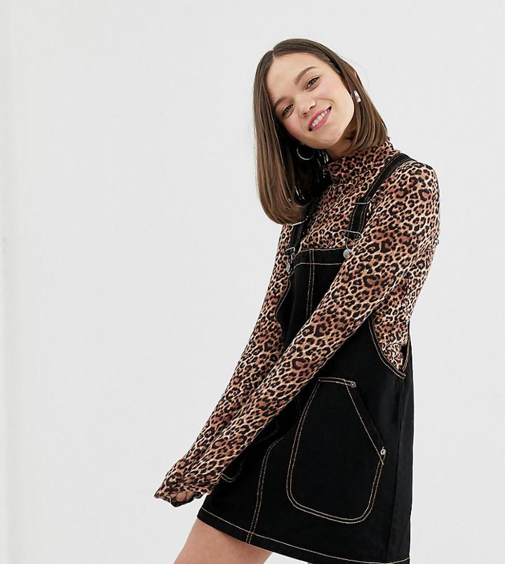 Monki Denim Overall Dress In Black