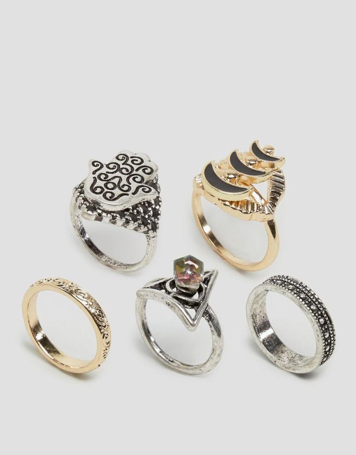 Asos Hamsa Stone Ring Pack - Multi