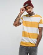 Bershka T-shirt With Stripes In Yellow And White - Yellow