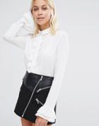 Fashion Union Shirt With Ruffle Front Detail - White